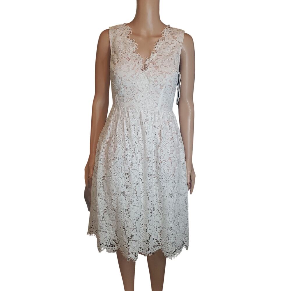 NEW Lulus Size S Love Swept Lace Skater Dress Pockets White Bride Party